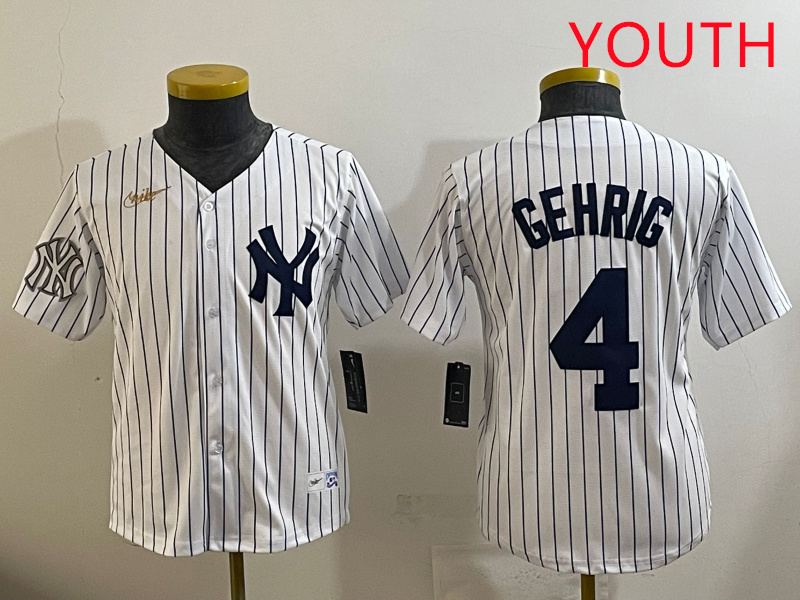 Youth New York Yankees #4 Gehrig White 2025 Nike MLB jersey style 6->youth mlb jersey->Youth Jersey